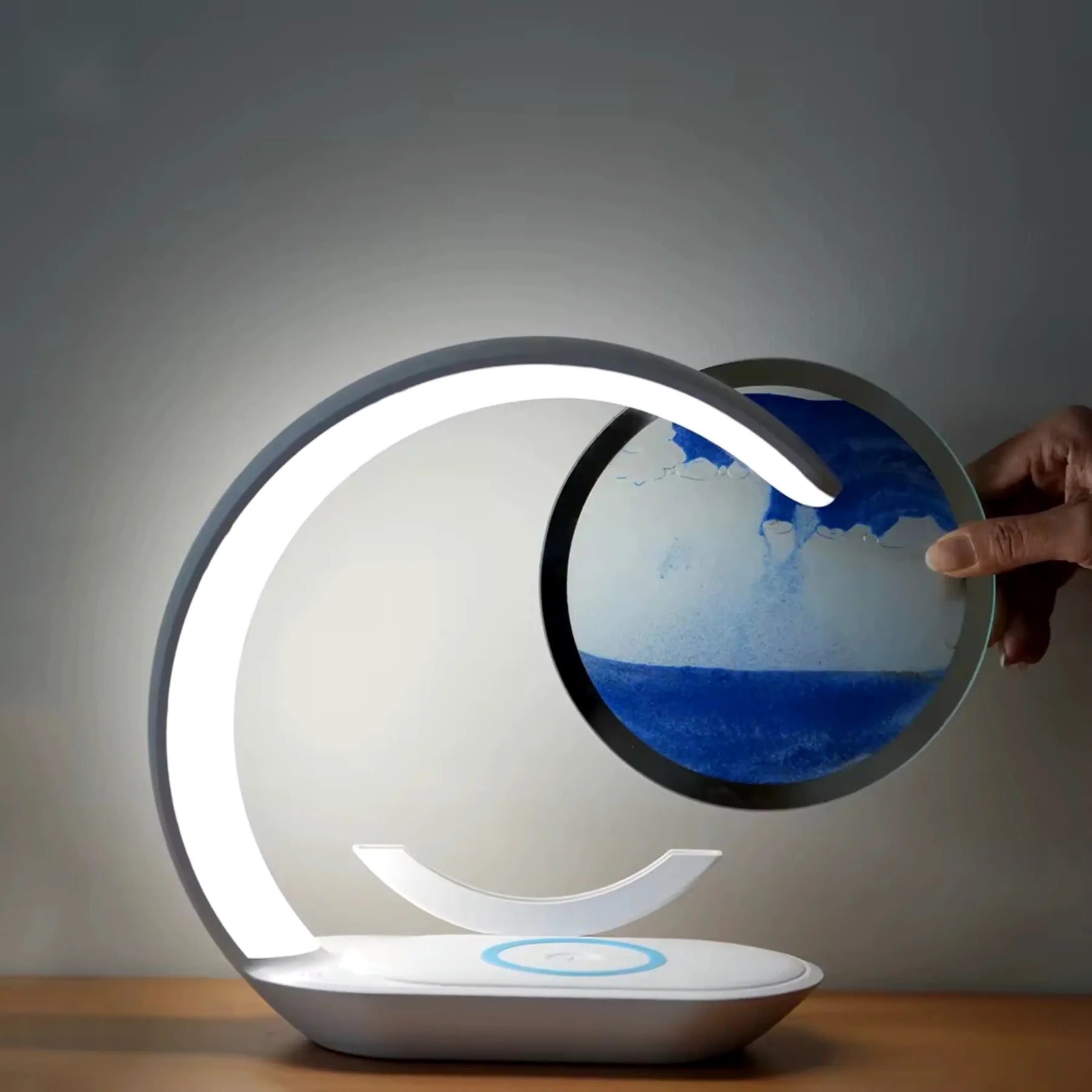 Blue Lumavoa moving-sand lamp after the chamber has been turned